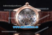 Corum Bubble Skeleton Miyota 9015 Asia 3001 Automatic Rose Gold Case with Skeleton Dial and Brown Leather Strap