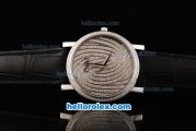 Piaget Quartz Movement Diamond Waviness Dial with Diamond Bezel and Black Leather Strap