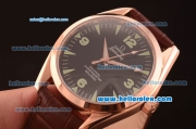 Omega Railmaster Swiss ETA 2836 Automatic Rose Gold Case with Black Dial and Brown Leather Strap