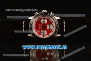 Rolex Daytona Vintage Edition Chrono Miyota OS20 Quartz Steel Case with Red Dial Steel Bezel and Black Leather Strap