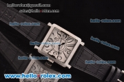 Franck Muller Master Square Swiss Quartz Steel Case with White Dial Black Leather Strap and Diamond Bezel