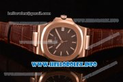 Patek Philippe Nautilus Clone PP Calibre 3120 Automatic Rose Gold Case with Brown Dial Stick Markers and Brown Leather Strap (BP)
