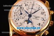 Longines Master Moonphase Chrono Swiss Valjoux 7751 Automatic Yellow Gold Case with White Dial and Arabic Numeral Markers - 1:1 Original