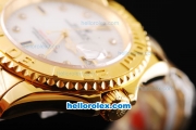 Rolex Yachtmaster Swiss ETA 2836 Automatic Movement Full Gold Case/Strap with White Dial and Diamond Hour Marker