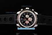 Breitling Chrono-Matic Chronograph Quartz Movement PVD Bezel-Stick Markers with Black Dial and Silver Subdials-Black Rubber Strap