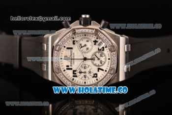 Audemars Piguet Royal Oak Offshore Miyota OS20 Quartz Steel Case with White Dial and Black Arabic Numeral Markers - Diamonds Bezel (EF)