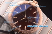 Omega Constellation Co-Axial Asia 2813 Automatic Steel Case with Rose Gold Bezel and Brown Dial-Stick Markers