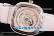 SevenFriday P1-2 Japanese Miyota 8215 Automatic Steel Case with White Dial and White Leather Strap