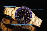 Rolex Submariner Swiss ETA 2836 Automatic Movement Gold Case and Strap with Blue Bezel and White Markers 43mm