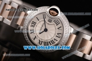 Cartier Ballon Bleu De Small Swiss Quartz Rose Gold/Steel Case with Silver Dial Diamonds Bezel and Roman Numeral Markers