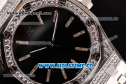 Audemars Piguet Royal Oak 41 Asia 2813 Automatic Diamonds/Steel Case with Black Dial Diamonds Bezel and Stick Markers (EF)