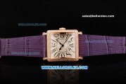 Franck Muller Master Square Swiss ETA 2824 Automatic Movement Rose Gold Case with Diamond Bezel and Purple Leather Strap