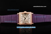 Franck Muller Master Square Swiss ETA 2824 Automatic Movement Rose Gold Case with Diamond Bezel and Purple Leather Strap Franck Muller Master Square Swiss ETA 2824 Automatic Movement Rose Gold Case with Diamond Bezel and Purple Leather Strap