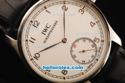 IWC Portuguese Asia 6497 Manual Winding Movement Steel Case with White Dial and Black Leather Strap