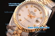 Rolex Day-Date Swiss ETA 2836 Automatic Two Tone Case with Gold Bezel Diamond Bezel and Silver Dial