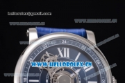 Cartier Rotonde de Cartier Astrotourbillon Asia 2813 Automatic Steel Case with Blue Dial Roman Numeral Markers and Blue Leather Strap