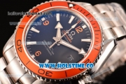 Omega Planet Ocean Clone Omega 8500 Automatic Steel Case/Bracelet with Black Dial Orange Bezel and White Stick Markers (EF)