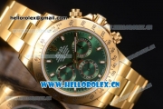 Rolex Cosmograph Daytona Clone Rolex 4130 Automatic Yellow Gold Case/Bracelet with Green Dial and Stick Markers - 1:1 Original (EF)