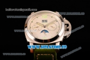 Panerai PAM 595 Luminor Vintage Moon Phase Asia Automatic Steel Case with White Dial and Green Leather Strap