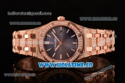 Audemars Piguet Royal Oak 33MM Miyota Quartz Diamonds/Rose Gold Case with Blue Dial Stick Markers and Diamonds Bezel (EF)