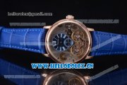 Audemars Piguet Jules Audemars Skeleton Tourbillon Asia ST25 Automatic Rose Gold Case Blue Dial Roman Numeral Markers and Blue Leather Strap