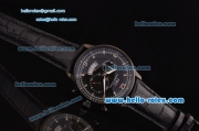 IWC Portuguese Chronograph Japanese Miyota OS20 Quartz PVD Case with Black Leather Strap and Black Dial