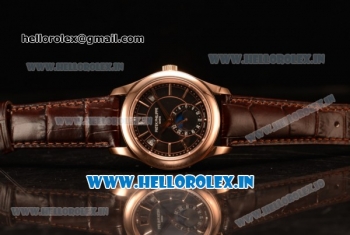 Patek Philippe Grand Complications Japanese Miyota 9015 Automatic Rose Gold Case Brown Dial With Stick Markers Brown Leather Strap