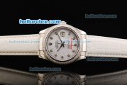 Rolex Datejust Oyster Perpetual Automatic Movement White Dial with Diamond Hour Markers/Bezel and White Leather Strap