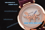 Cartier Le Cirque Animalier de Cartier Swiss Quartz Rose Gold Case with White MOP Dial and Purple Leather Strap