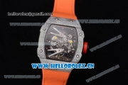 Richard Mille RM027-2 Miyota 9015 Automatic Carbon Fiber Case with Skeleton Dial Dot Markers and Oranger Nylon Strap