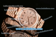 Rolex Day Date II Swiss ETA 2836 Automatic Full Rose Gold with Diamond Dial/Bezel and Black Stick Markers