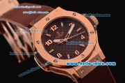 Hublot Big Bang Swiss ETA Quartz Rose Gold Case with Stick/Numeral Markers Brown Carbon Fiber Dial and Brown Rubber Strap