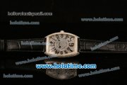 Franck Muller Cintree Curvex Ronda 762 Quartz Steel/Diamond Case with Diamond Dial and Black Leather Strap