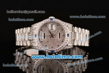 Rolex Day Date Automatic Movement Full Steel with Full Diamond and Blue Diamond Markers