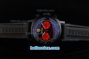 Ferrari Chronograph Swiss Valjoux 7750 Automatic Movement PVD Case with Black Dial and Red Numeral Markers-Black Rubber Strap