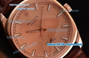 Rolex Cellini Danaos Swiss Quartz Rose Gold Case with Brown Leather Strap Orange Dial Stick Markers