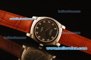 Rolex Cellini Swiss Quartz Steel Case with Black MOP Dial and Brown Leather Strap-Diamond Markers