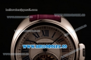 Cartier Cle de Cartier Swiss Tourbillon Manual Winding Steel Case with White Dial and Purple Leather Strap