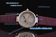 Cartier Le Cirque Animalier de Cartier Swiss Quartz Steel Case with White MOP Dial and Purple Leather Strap