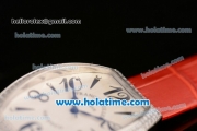 Franck Muller Art Deco Miyota Quartz Steel Case with Diamond Bezel Red Leather Bracelet and Black Markers