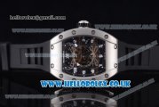 Richard Mille RM 022 Carbone Tourbillon Aerodyne Double Time Zone Japanese Miyota 6T51 Manual Winding Steel Case with Skeleton Dial and Black Rubber Strap