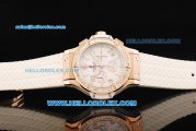 Hublot Big Bang Chronograph Swiss Quartz Movement Rose Case with Diamond Bezel and White Rubber Strap-Lady Model