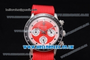 Rolex Daytona Vintage Chrono Miyota OS20 Quartz Steel Case with Red Dial White Subdials and Red Nylon Strap