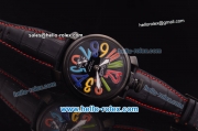 Gaga Milano Italy Asia 6497 Manual Winding PVD Case with Black Dial and Black Strap - colorized Markers