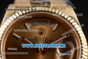 Rolex Day-Date Clone Rolex 3255 Automatic Yellow Gold Case/Bracelet with Yellow Gold Dial and Stick Markers