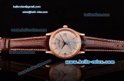 Jaeger LeCoultre Master Swiss ETA 2836 Automatic Rose Gold Case Diamond Bezel Brown Leather Strap White Dial with Stick Markers