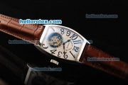 Franck Muller Swiss Tourbillon Manual Winding Movement White Dial with Black Arab Numerals and Brown Leather Strap