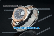 Rolex Yacht-Master Clone Rolex 3135 Automatic Rose Gold Case Black Dial Dots Markers and Two Tone Bracelet -1:1 Original