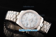 Rolex Day Date II Automatic Movement Full Steel with Diamond Bezel-Diamond Markers and Light Blue Dial