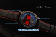 Ferrari Chronograph Miyota Quartz Movement PVD Case with Red Arabic Numerals and Black Dial - Black Leather Strap